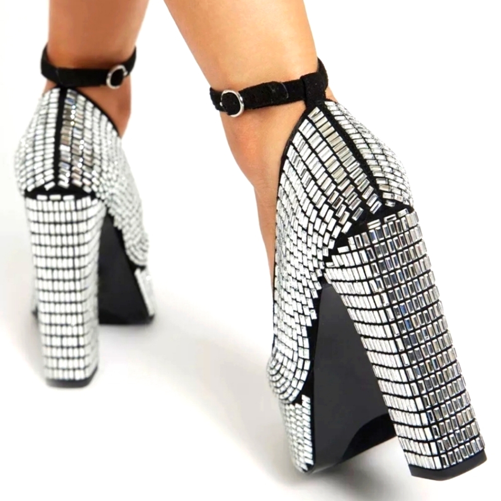 Fashion Nova Crystal Mirrored Platform Heels - Picture 2 of 2
